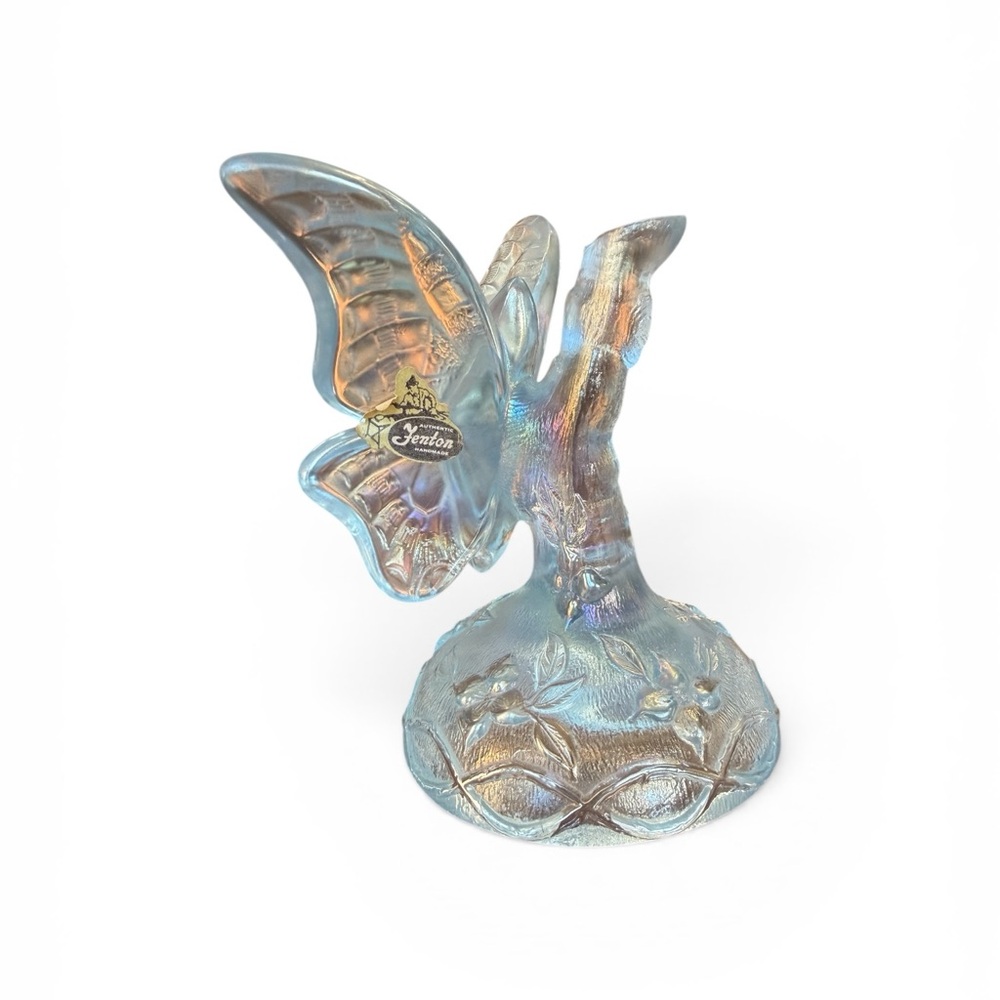 Vintage Fenton Iridescent Glass Butterfly on Branch Ring Holder 1980s - Picture 7 of 12